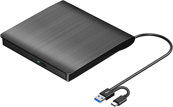 ROOFULL External CD DVD +/-RW Drive, USB 3.0 & USB-C Portable Player, Compatible with Windows, Mac, Linux