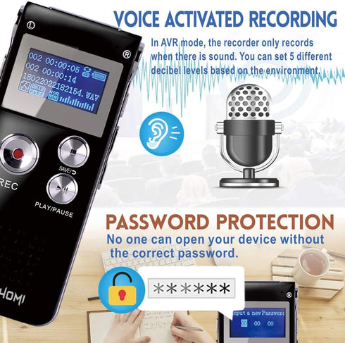 32GB Digital Voice Recorder - Voice Activated with Playback, Portable Tape Recorder for Lectures, Meetings, Interviews,