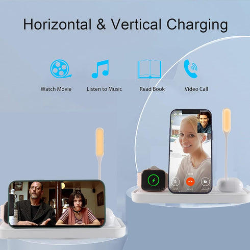 Lamp with Wireless Charger, 4 in 1 Charging Station for iPhone/Samsung/Qi Phones, AirPods, iWatch, White