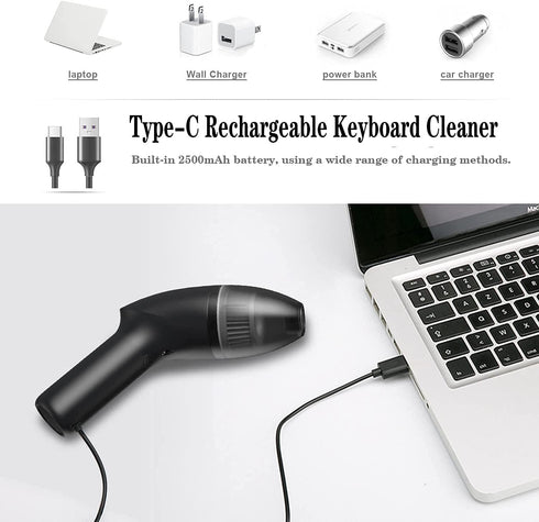 Keyboard Vacuum Cleaner Mini Rechargeable Cordless Vacuum, Desk Cleaner with LED Light for Dust, Hair, Crumbs