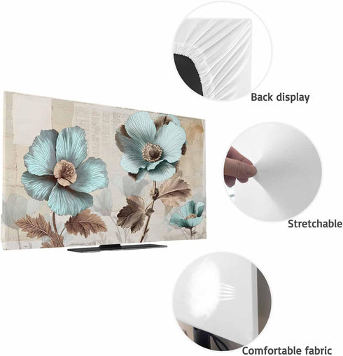 Yukro 75 Inch, 65"x37" Blue Broccoli Indoor TV Dust Cover, Vintage Flowers Victorian Style Elastic TV Dustproof Cover