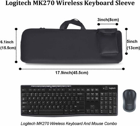 Neoprene Keyboard Carrying Case with Mouse Bag for Logitech MK270 Wireless Keyboard and Mouse Combo