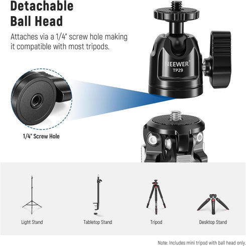 NEEWER Mini Metal Table Tripod with 360° Ball Head, Portable Travel Tripod for Camera Mobile Phone Action Cam, Max Load