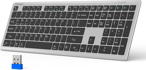 TECKNET Bluetooth Keyboard Rechargeable, 4-Device Free Switching (2.4G+BT), Ultra-Slim Full Size Wireless Keyboard,