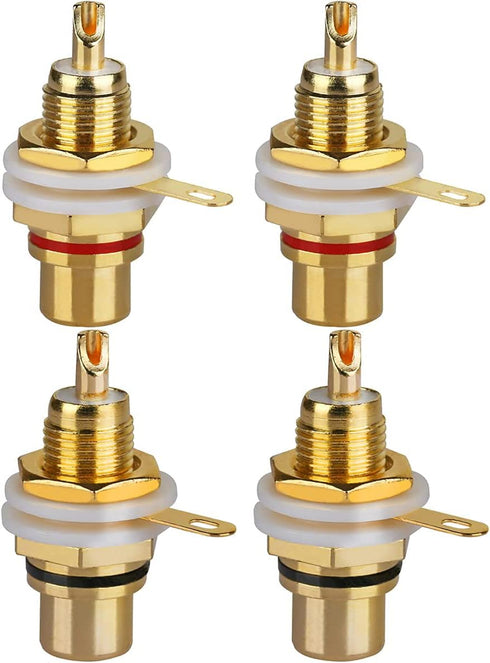 4Pcs Audio Terminal Jack Panel Mount, RCA Lotus Head Welding Female Socket Connector (2 Black + 2 Red)