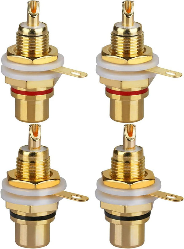 4Pcs Audio Terminal Jack Panel Mount, RCA Lotus Head Welding Female Socket Connector (2 Black + 2 Red)