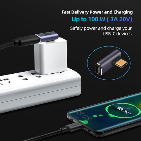 USB C Right Angle Adapter 100W PD, USB4 Type C Adapter 40Gbps, 90 Degree USB C Right Angle Adapter Support 8K 60Hz Video with LED Light for ipad, Thunderbolt 4, MacBook, Tablet, Phone, (2 Pack)