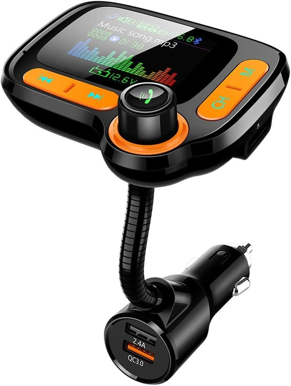 Bluetooth FM Transmitter Car Adapter, Wireless Handsfree Call, MP3 Music Play, 1.8" Color Screen, 3 USB Charger