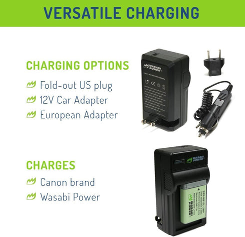 Wasabi Power NB-13L Battery (2-Pack) and Charger for Canon PowerShot G1 X, G5 X, G7 X, SX620 HS, SX740 HS