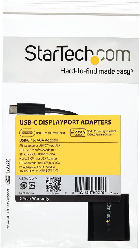StarTech.com USB-C to VGA Adapter - 1080p Video Converter for MacBook Pro - Black - Type-C to VGA Dongle (CDP2VGA)