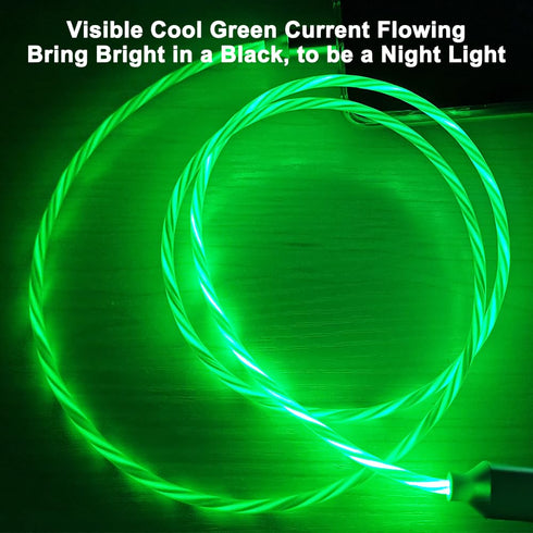 USB Type C to Type C PD Fast Charging Cable, High Data Speed Phone Charger with Visible Light Up Green Current Flow, 39