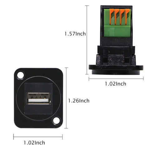 QIANRENON USB2.0 Panel Mount Terminal Block Connector, Type A Female to 4-pin Solderless Connector Push-Type Socket