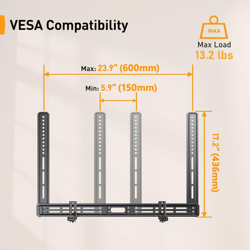 Perlegear Soundbar Mount, Under TV Sound Bar Mount with Holes/Without Holes, Non-Slip Base Holder
