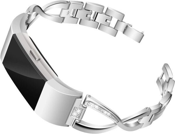 Bands Compatible with Fitbit Charge 2, Metal Bands with Rhinestone Bling Replacement Bracelet