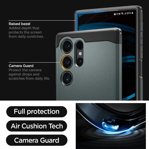 Spigen Tough Armor Samsung Galaxy S24 Ultra Case (2024), Kickstand, Military-Grade Protection, Abyss Green