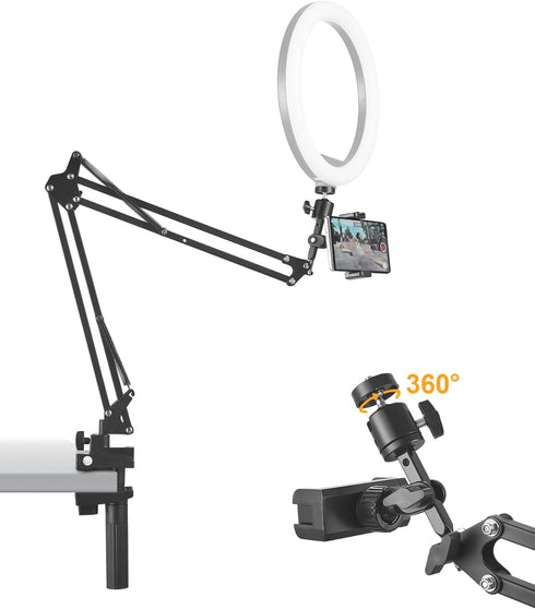 Phone Holder for Bed Desk, Flexible Camera Arm Desk Mount Clamp with
