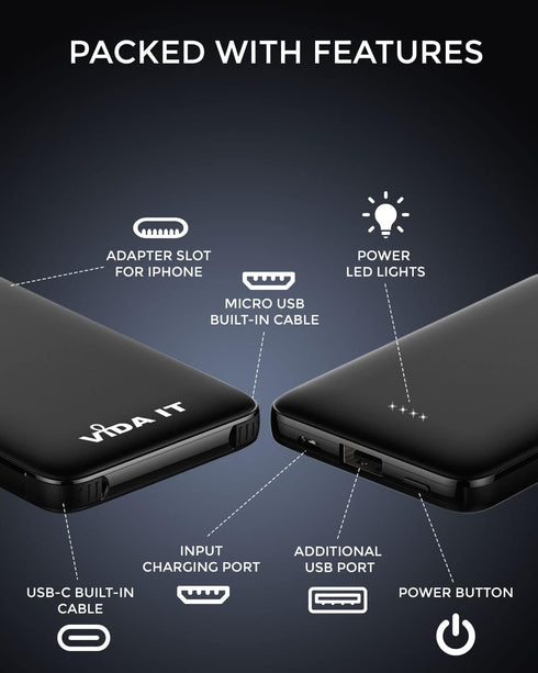 Vida IT Compact Power Bank Portable Charger for Samsung Galaxy S22 S21 S10 S7 Edge, 5000mAh