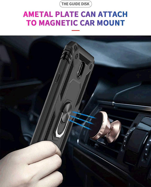 TJS Phone Case for Samsung Galaxy J7, Blue Metal Ring Magnetic Support Protector Cover