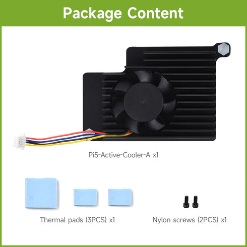 Waveshare Active Cooler Fan, Compatible with Raspberry Pi 5, Aluminium Heatsink, with Thermal Pads