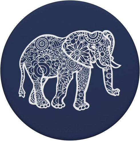 Navy Blue Elephant Mandala Floral Flower Design PopSockets Swappable PopGrip
