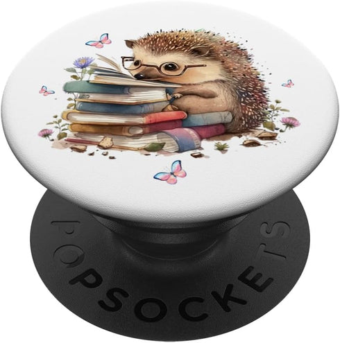 Cute Book Nerd Hedgehog Butterfly Flowers Girls Reading PopSockets Standard PopGrip