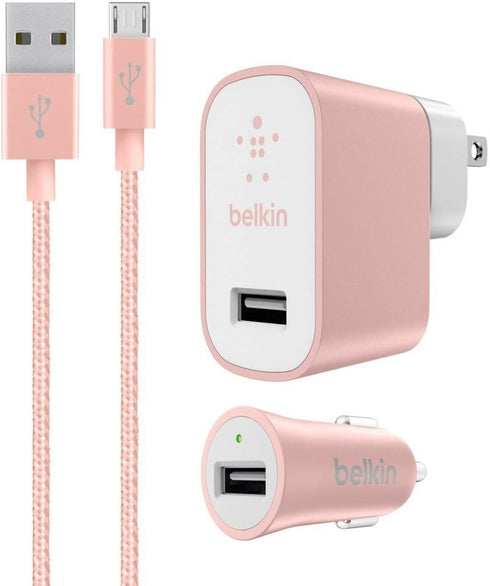 Belkin Mixit Metallic 2.4A Wall and Car Charger Bundle with 4-Foot Micro USB Cable for Android Phones - Rose Gold