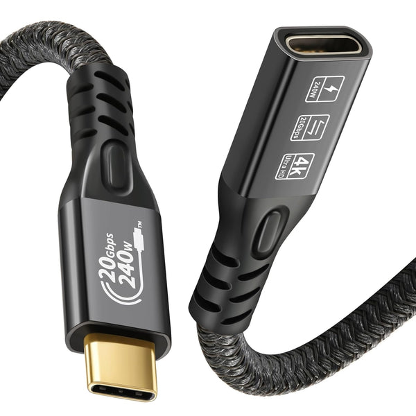 20Gbps USB C 3.2 Extension Cable, Type-C Male to Female Extender for Ultra HD 4K@60Hz 240W Charging
