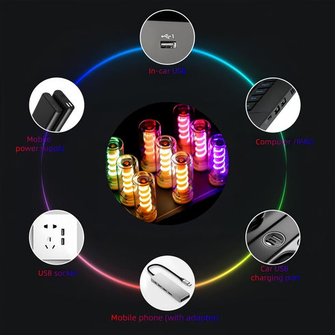 Generic 3D Dimmable Touch Control USB Car Interior Lights - Retro Creative LED Ambient Lighting, Universal USB Lights