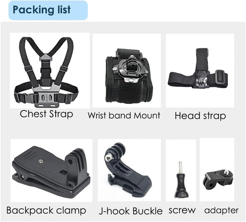Action Camera Accessory Kit for Insta360 X4, X3, One RS, Ace Pro, Ace, GoPro Hero 12 - Chest Strap, Head Strap, Wrist