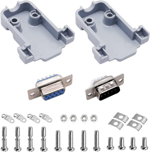 18Pack DB9 Connector Adapter Kit, 9 Pin D-SUB Male/Female Solder Cup Connectors, Lightweight Gray