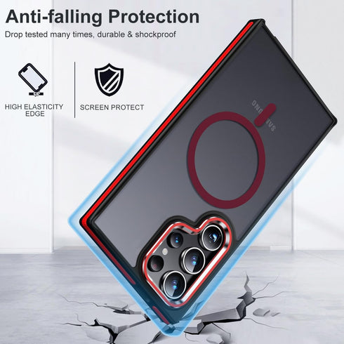 Samsung Galaxy S23 Ultra Case, Slim Drop-Proof, Anti-Skid Edge, MagSafe Compatible, Silky Translucent Back, Black/Red.