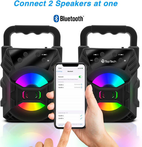Top Tech Audio Blade-4 Bluetooth Portable Speaker, Louder Volume, Crystal Clear Stereo Sound, Rich Bass, 100 Foot Wireless Range, Microphone Input (Black)