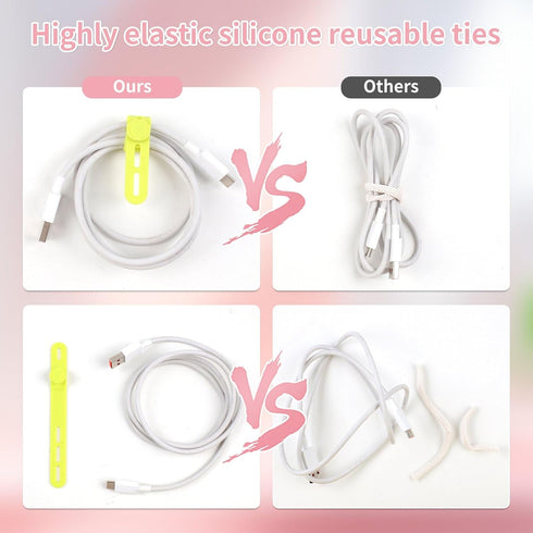 Oligei 25 Pcs Silicone Cable Ties, Reusable Cord Wraps for Electrical Cords, Organizer for Earphone, Charger