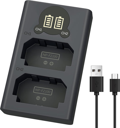 NP-FZ100 Camera Battery Charger, LP Dual USB Charger with LCD Display for Sony A6600, A9, A7 Series Cameras
