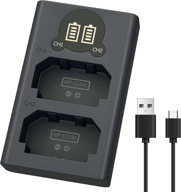 NP-FZ100 Camera Battery Charger, LP Dual USB Charger with LCD Display for Sony A6600, A9, A7 Series Cameras