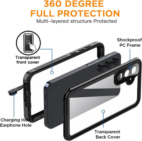 AICase Waterproof Case for Samsung Galaxy A55, Clear Built-in Screen Protector, IP68 Certified Full Body Protection