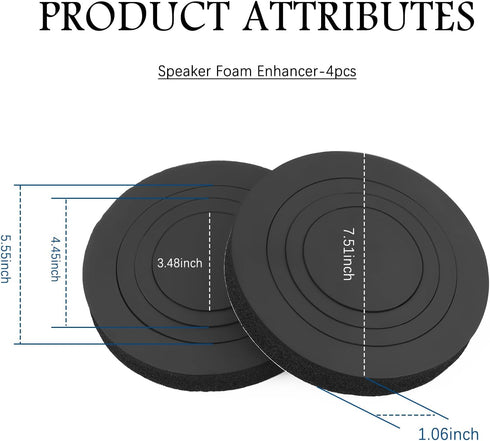 Figpade 4PCS Kit,3-Size 6" 6.5" 6.75" Speaker Foam Rings Speaker Gasket for Enhanced Bass & Noise