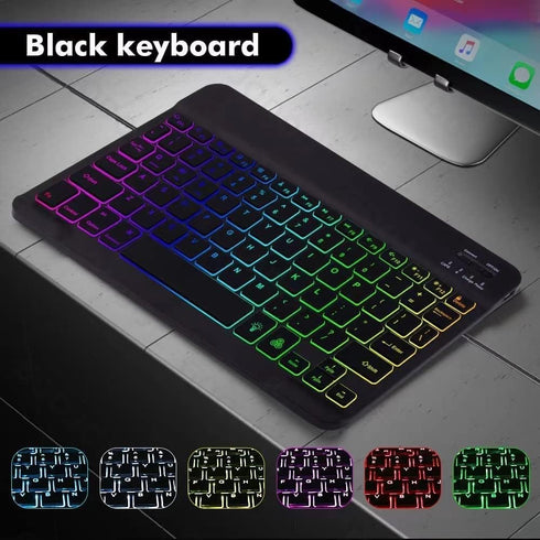 Ultra-Slim Bluetooth Keyboard and Mouse - Portable Mini Wireless Keyboard Rechargeable 7-Color Backlit for iPad iPhone
