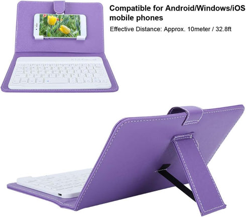 V BESTLIFE 7 Inch Universal Wireless Keyboard for Bluetooth 3.0 with PU Leather Case for Phones, Purple