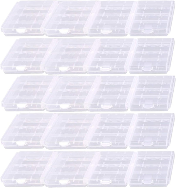 Battery Organizers for AA/AAA, Compact Portable Storage Cases, Insulative Plastic Clear Battery Holders (20 PCS)