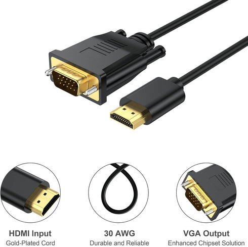 URELEGAN 3.3FT 2-Pack, 1080P (1M) HDMI to VGA Cable HDMI to VGA Cord Uni-Directional Male to Male HD Video Cord