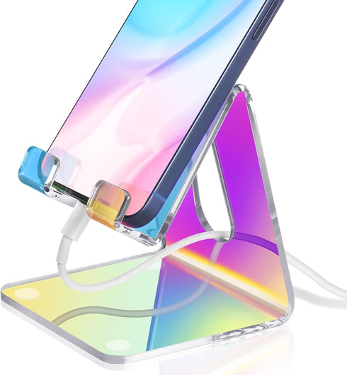 Tomorotec Iridescent Acrylic Cell Phone Stand, Portable Non-Slip Holder for Desk, Compatible with iPhone Samsung Galaxy