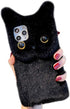 SGVAHY Furry Case for iPhone 7/8/SE2/SE3, Cute Cat Black Fur Fluffy Soft Warm Plush Fuzzy with Bling Glitter Protective