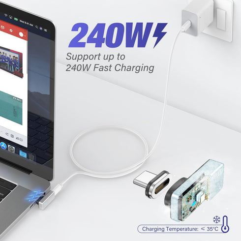 USB C Magnetic Adapter 24Pin, Type C Connector (2 Pack) for PD 140W Fast Charge, 8K Video Output, Compatible with