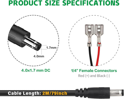 Varbmt 6.5FT, 4.0x1.7mm 4.0x1.7mm Trail Camera Power Cord DC External Power Cable Made for Portable Power Banks, Solar