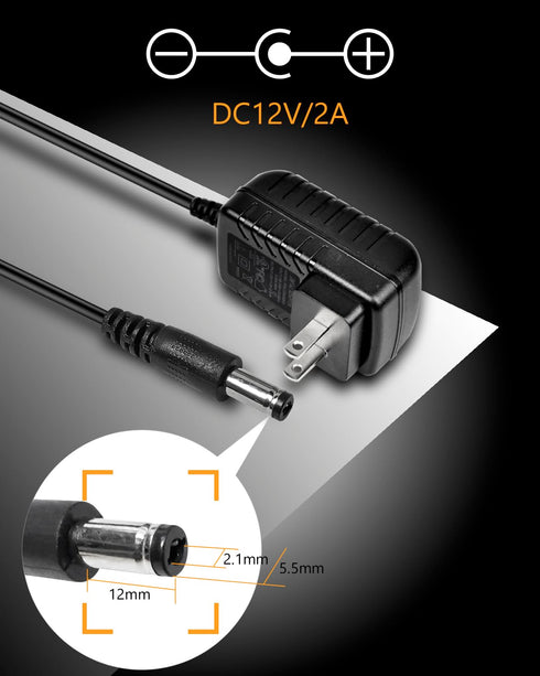 FOYU 12V 2A 24W 8 Cleaner/SPS100 Universal AC/DC Adapter Switching Power Supply with Size Plug Tips, Replacement Wall