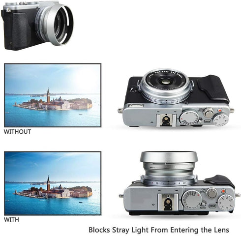 JJC LH-X100 Lens Hood Sun Shade with 49mm Filter Adapter for Fuji X100VI X100V X100F X100T