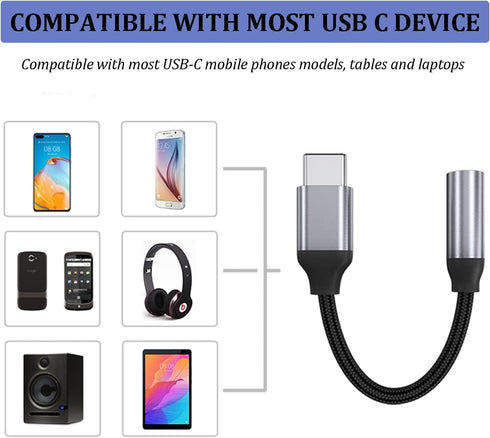 USB C to 3.5mm Headphone Jack Adapter for Samsung Galaxy S23 S22 S21 S20 Ultra - Aux Audio Dongle Cable Cord