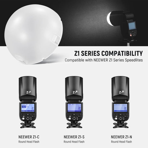 NEEWER Magnetic Dome Diffuser for Round Head Speedlite Flash, Light Modifier for Z2 Z1 Speedlite