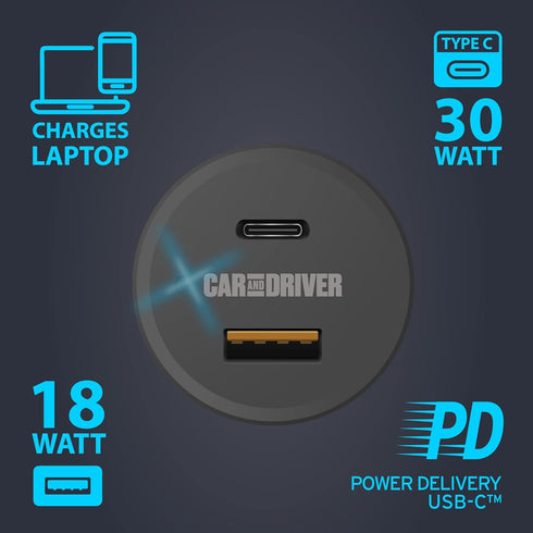 Car and Driver USB C 48W Car Charger Adapter with Fast Power Delivery (PD) Port, Dual Charger for iPhone